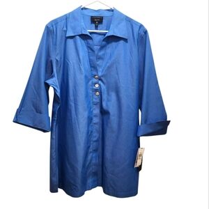 NEW Foxcroft Non-Iron Shaped Fit China Blue Womens Button Blouse Size 16 Cotton
